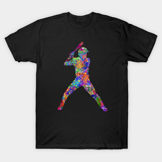 Baseball batting watercolor art T-Shirt by Yahya Art